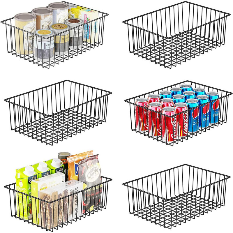 Large Metal Wire Storage Baskets 6-Pack For Kitchen, Pantry & Garage