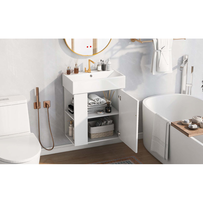 Meuble-lavabo flottant moderne avec lavabo en céramique