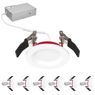 Luxrite 3" Ultra Thin LED Fire Rated Recessed Lights 5CCT 2700K-5000K 2 Hour Fire Rating 550LM 6.5W Dimmable Baffle IC & Wet Rated, UL Listed 6 Pack