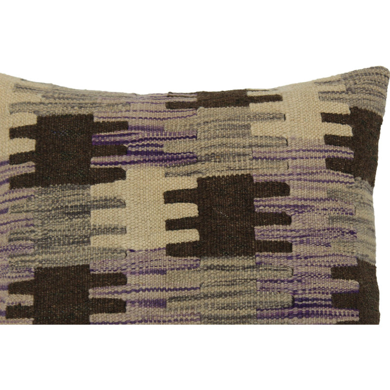 Coussin en laine Sam, Beige / noir, motif géométrique 1