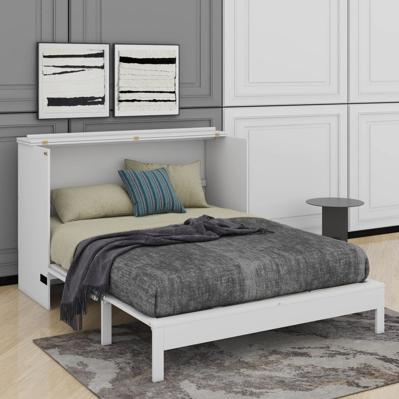 Lit escamotable double avec tiroirs, Lit double,  Blanc