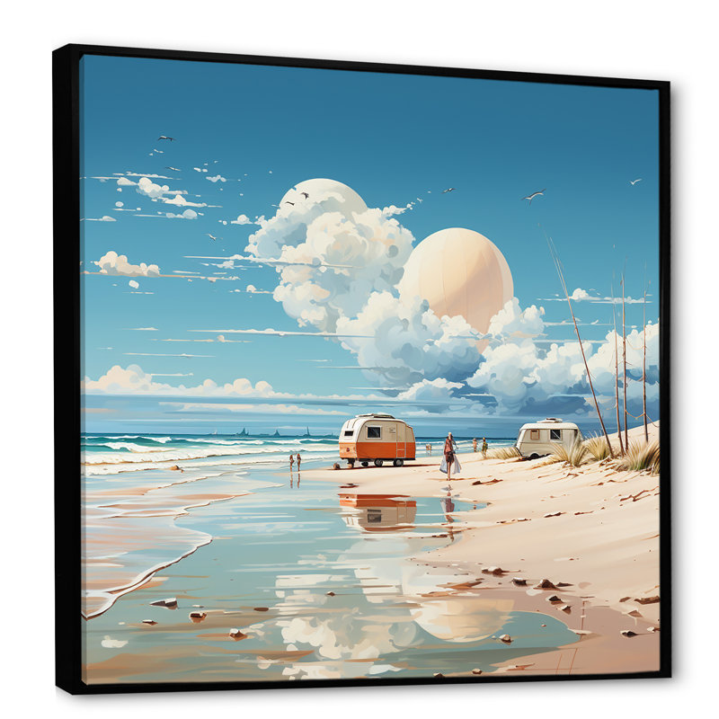 Beachside Camping Getaway 2 - fruits, art mural, Cadre flottant noir, 16" H x 16" W