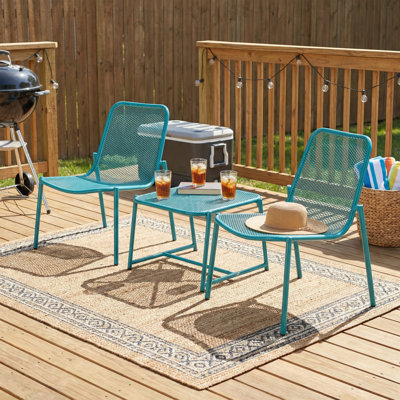 Kincaid 3-Piece Outdoor Conversation Set with Iron Frame, Mesh Chairs & Side Table for Patio