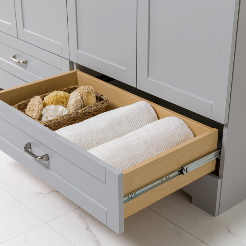 Emlyn 60.50" Double Bathroom Vanity with 2 Cabinets, 2 Drawers, and Cultured Marble Vanity Top, Pearl Gray