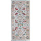 Hand-Knotted High-Quality Coral, Ivory, and Teal Runner