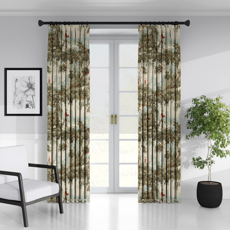 Greenwood Linen Abstract Room Darkening Pinch Pleat Single Curtain Panel, 40" W x 120" L