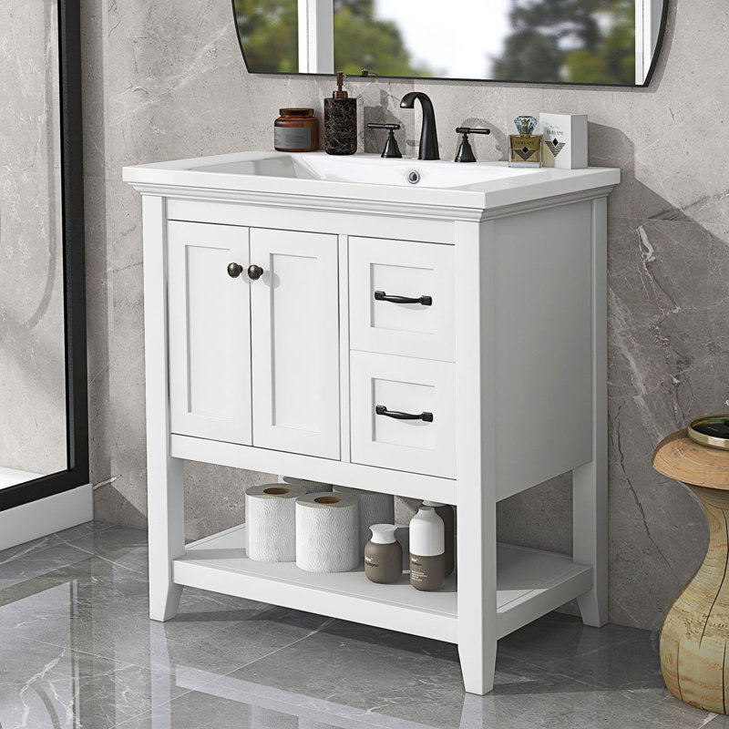 Meuble-lavabo de salle de bain avec comptoir en céramique, meuble-lavabo avec tiroir multifonctionnel