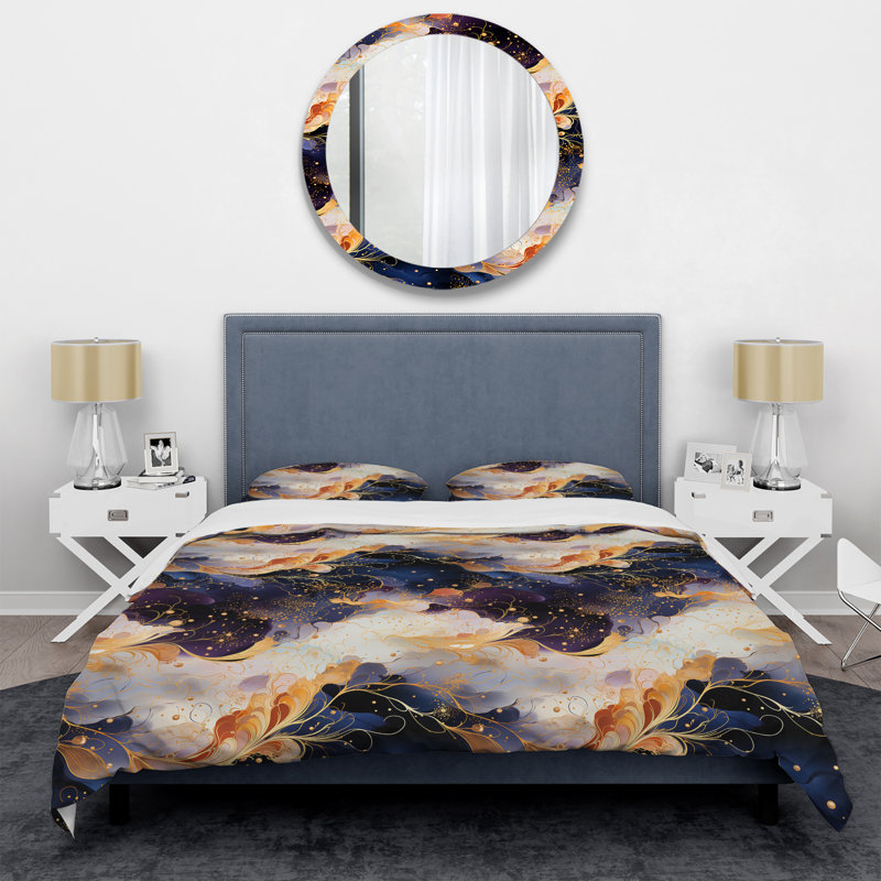 Ensemble de housse de couette Gold Cosmic Intrigue Marble Mirage I, Housse de couette simple + 1 taie décorative stan