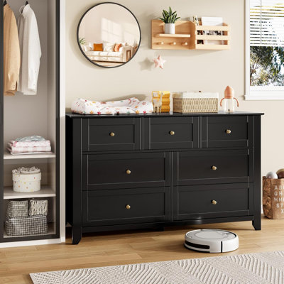 Black 54" Wide 7-Drawer Dresser, Modern Wood Chest with Deep Drawers