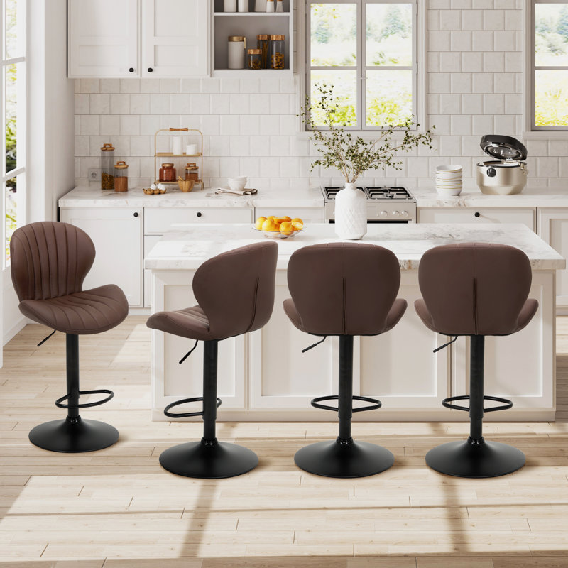 360° Swivel Upholstered Bar Stool – Height Adjustable with Sturdy Metal Frame, Brown