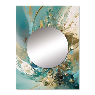 Sayim Turquoise Yellow Captivating Liquid Ink - Marble Wall Mirror, Modern Decorative Mirror, Printed Metal Art