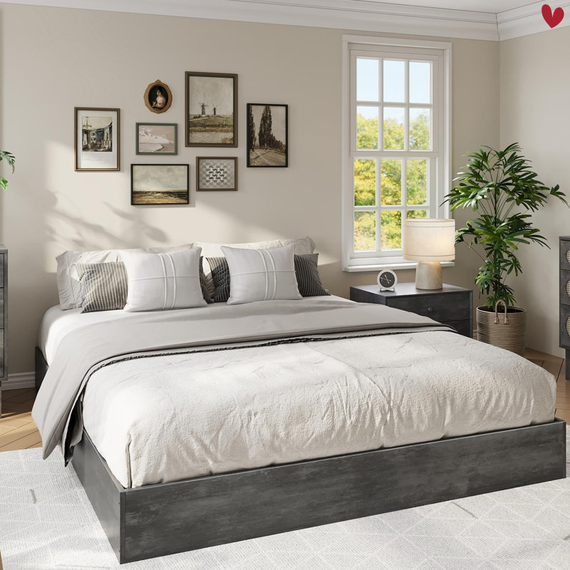 Wood Platform Bed w/ Sturdy Wooden Slats, Floor-Standing Bed Frame, Modern Minimalist Design Space-Saving Bed Frame, No Box Spring Needed