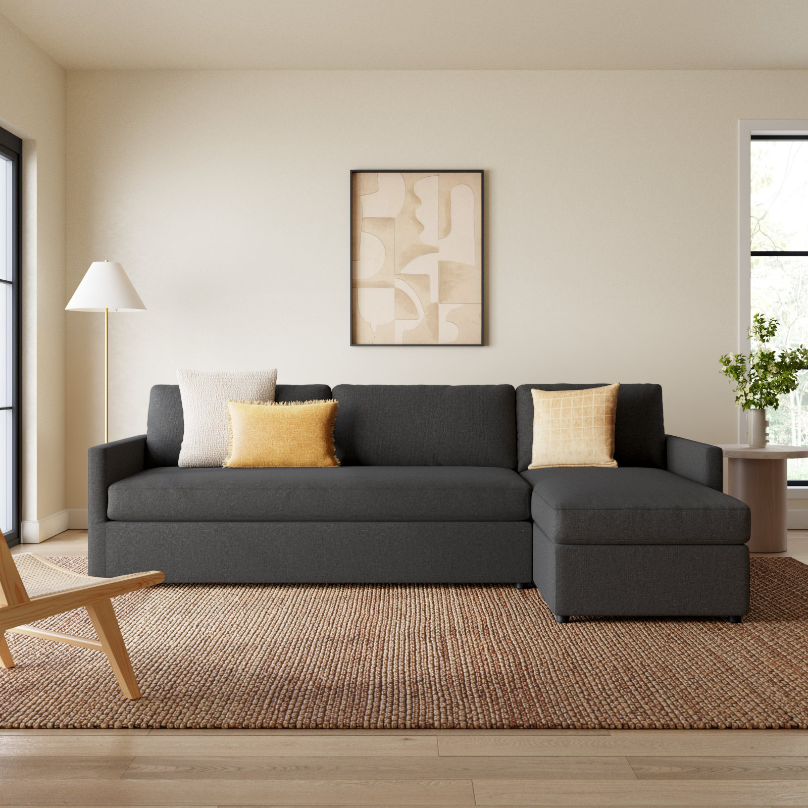 Damari 2 - Piece Upholstered Chaise Sectional, Right Hand Facing, Nave Bark Performance Distressed Velvet