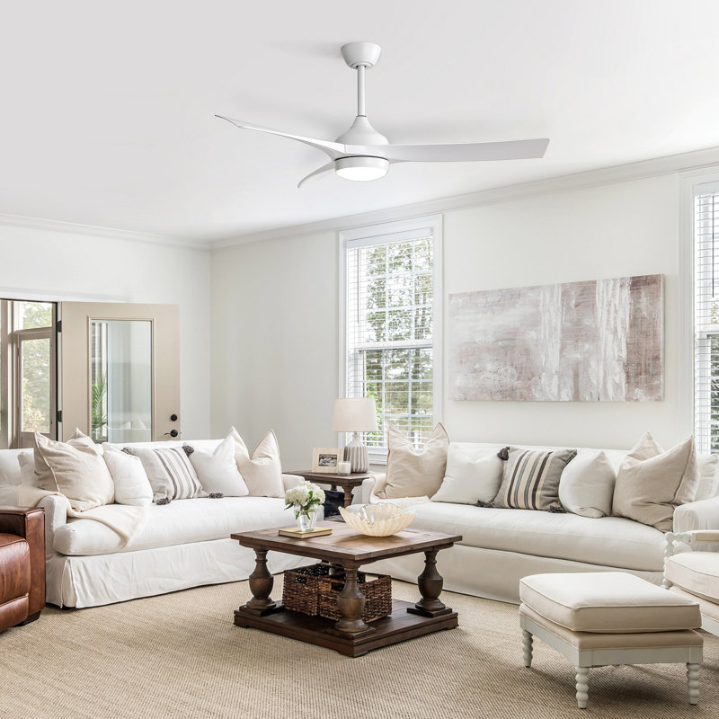 Modern Ceiling Fan With 18W LED Light And Remote Control 3 ABS Blades Noiseless Reversible DC Motor, White, White