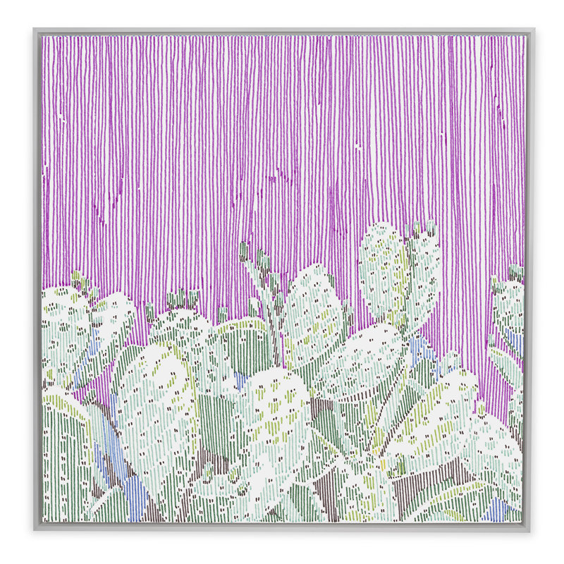 "Cactus in Stripes 3" par Natasha Marie - cadre flottant, impression sur toile, H 26 po x l 26 po