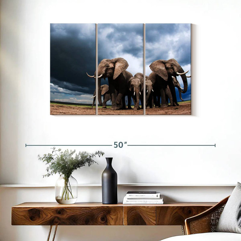 Elephants Grazing, 24" H x 38" W