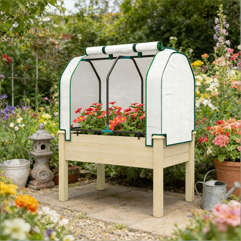 Jardinière compacte, jardin surélevé pour l'extérieur, Bois naturel
