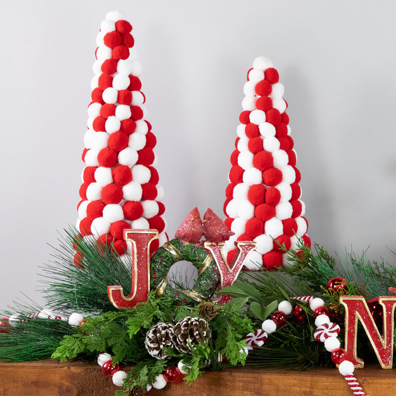 Candy Cane Pom Pom Christmas Tree Table Decoration