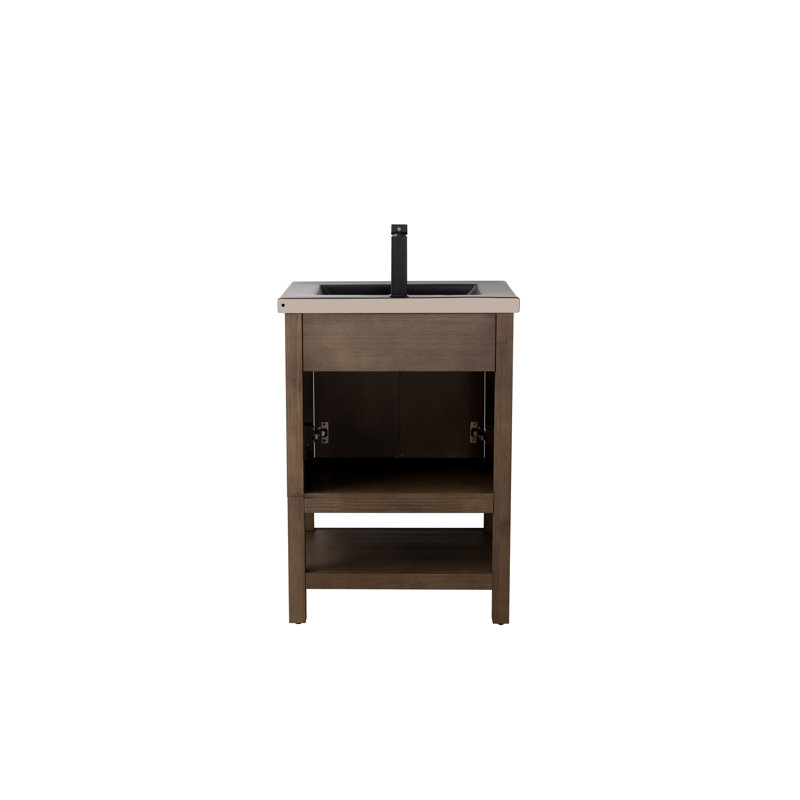 Chazden 24" Herringbone Design Single Bathroom Vanity with Ceramic Top, Noir