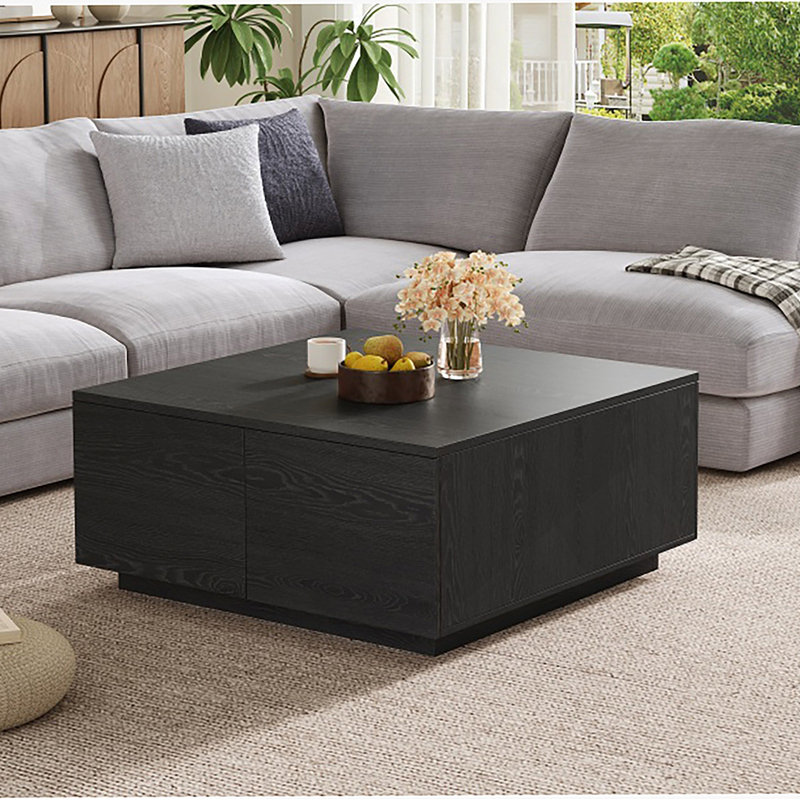 Table basse 33,25 "carrée avec 4 tiroirs, Noir