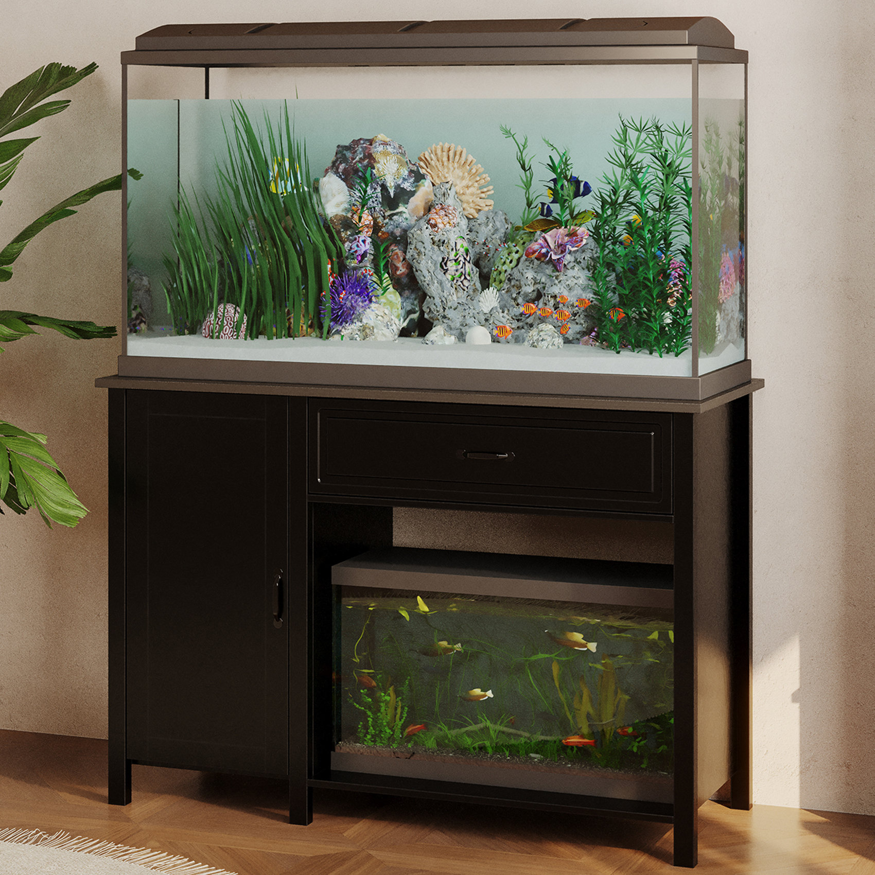 MOWPEX Fish Tank Stand - Heavy Duty Wooden 55-75 Gallon With Storage  Cabinet For Fish Tank Accessories - 770 LBS Capacity