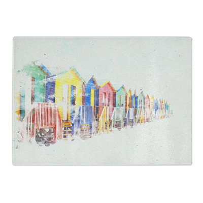 Tempered Glass Beach Huts in Cape Town Watercolour Chopping Board