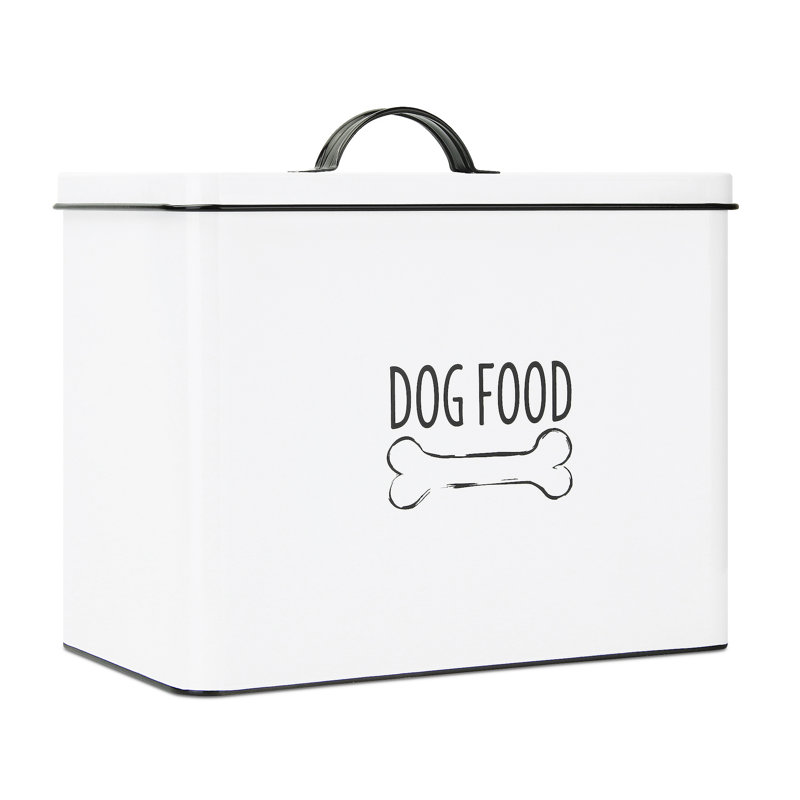 White Metal Farmhouse Dog Food Storage Bin with Airtight Lid