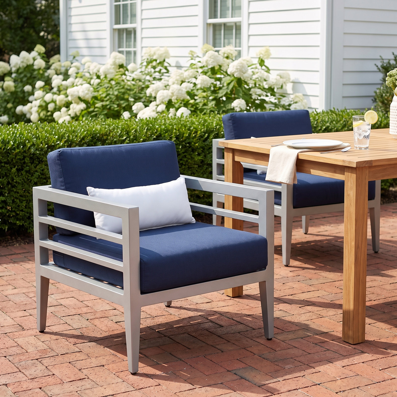 Winthrop Sunbrella® Patio Armchair, Gray Frame/Navy Cushion