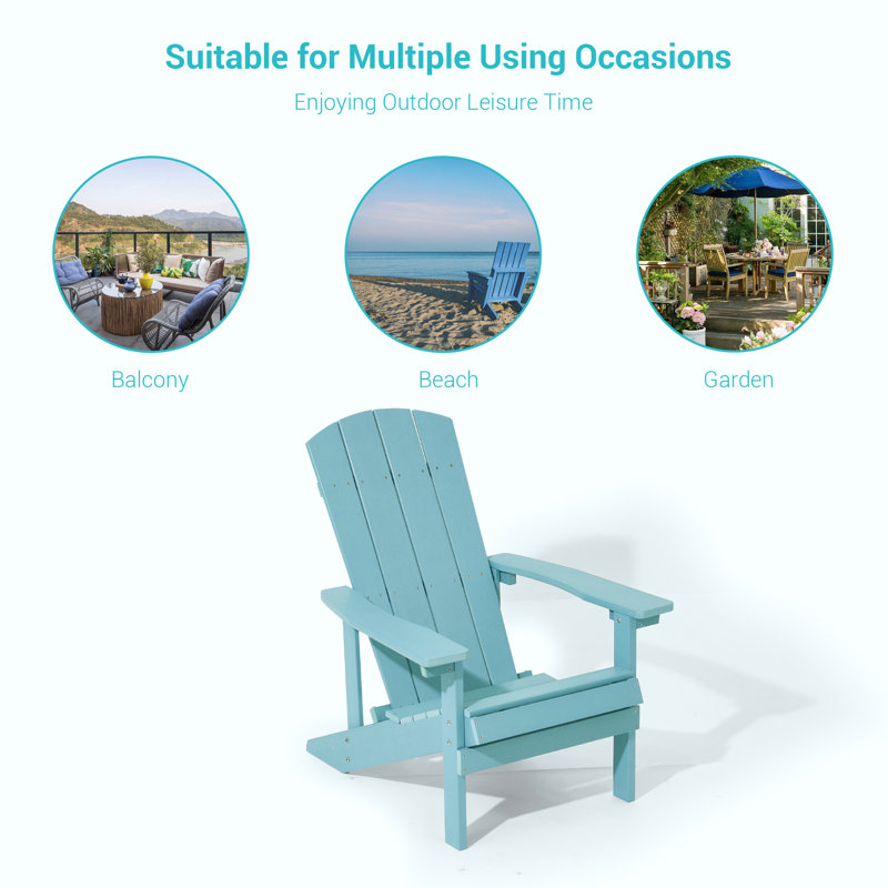 Younts Outdoor HIPS Plastic Adirondack Chair Modern Patio, Lake Blue