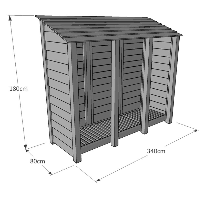 Urbanna 340cm W x 80cm D Wood Log Store, Light Green