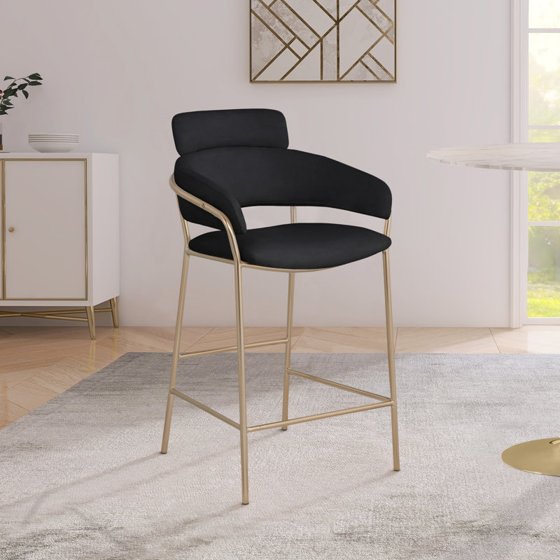 Yara Beige Velvet Counter Stool, Black Velvet
