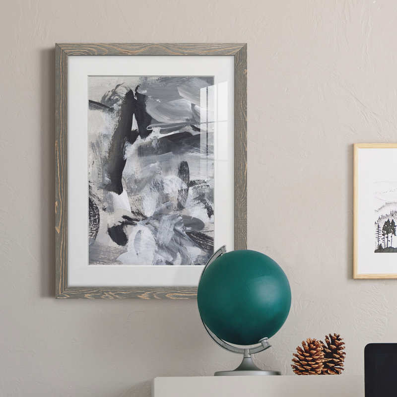 «Black and White Mix III» - Peinture encadrée, H 38 po x l 28 po x P 1 po, Cadre gris