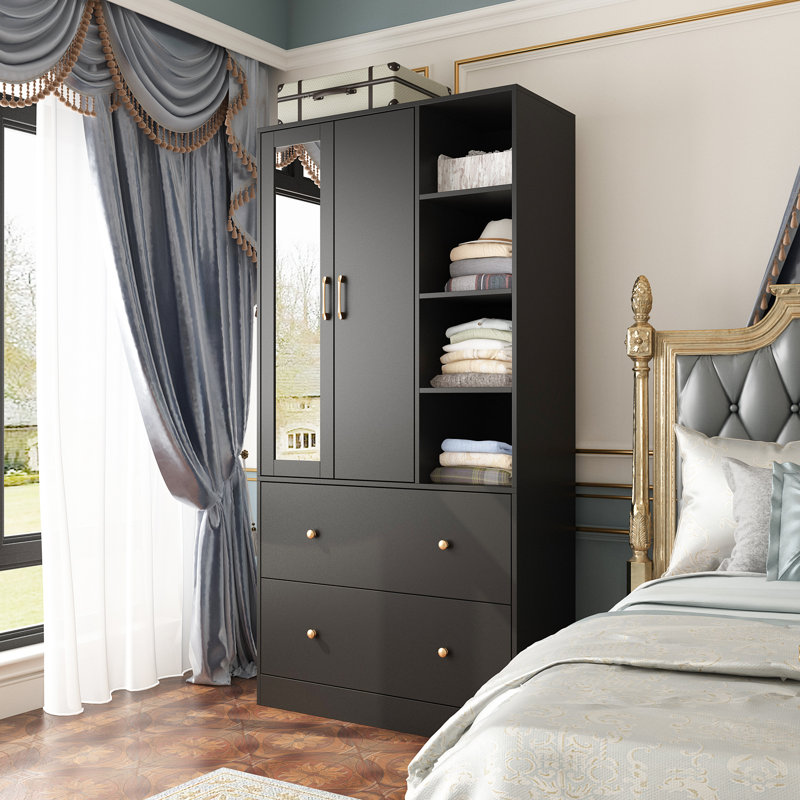 Ziyah Modern Wardrobe with Scalable Hanging Rod and Spacious Storage