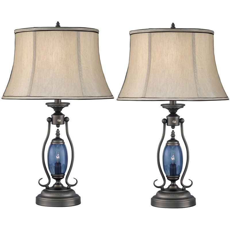 Revere Gunmetal Table 27" Gunmetal with Blue or Clear Glass Fount Table Lamp, Blue