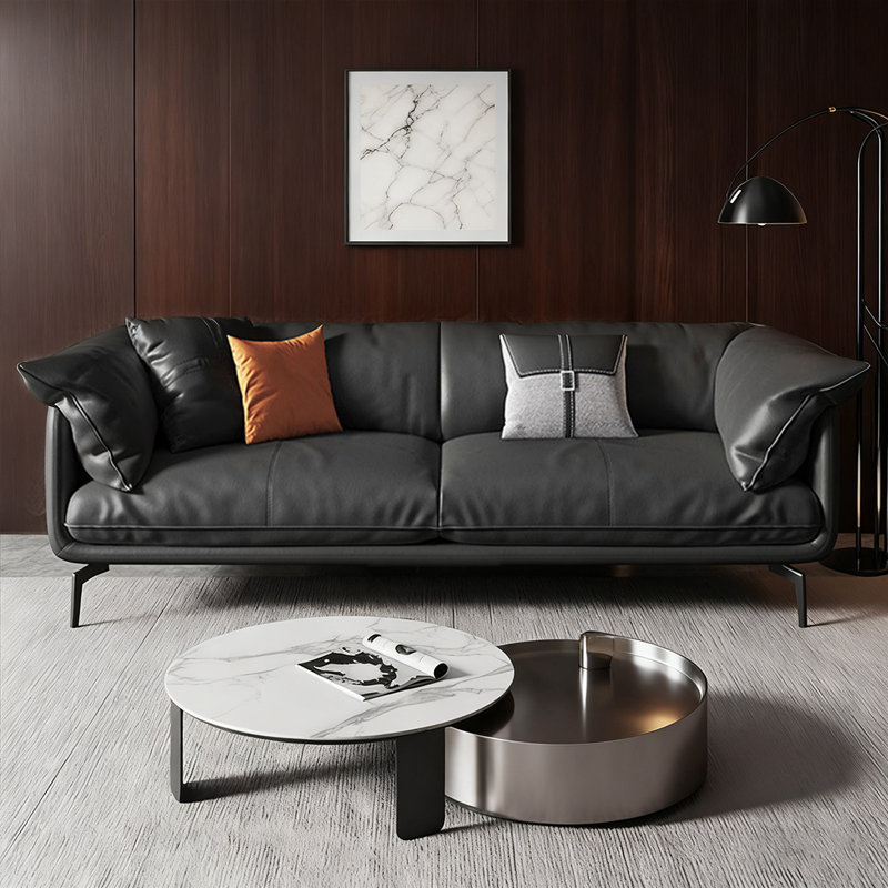 Canapé standard en cuir véritable noir