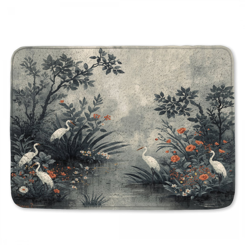 Tapis de bain Egret In Floral Marsh, L 34 po x L 21 po