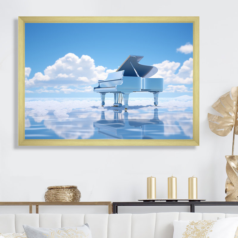 " Floating Piano In Cloud Photo ", Black Floater Framed, 30" H x 40" W x 1.5" D