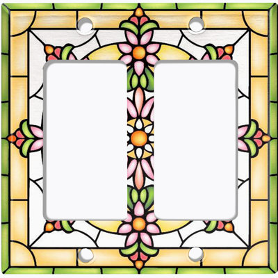 Metal Light Switch Plate Outlet Cover (Stained Glass Colourful Flower Print - Single Toggle)