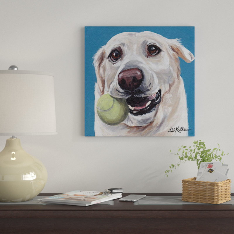 «Yellow Lab With Ball» par Hippie Hound Studios, impression sur toile tendue, H 18 po x l 18 po x P 1,5 po, Toile tendue
