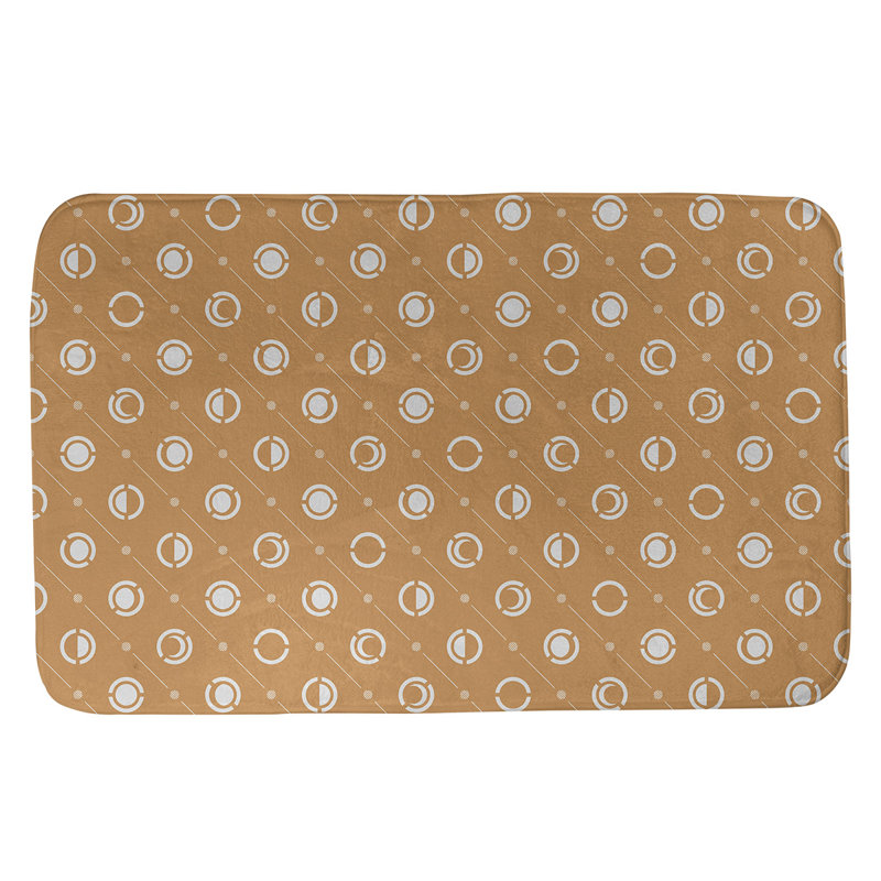 Tapis de bain géométrique antidérapant en microfibre Moon phases, l 17 po x L 24 po, Orange/Blanc