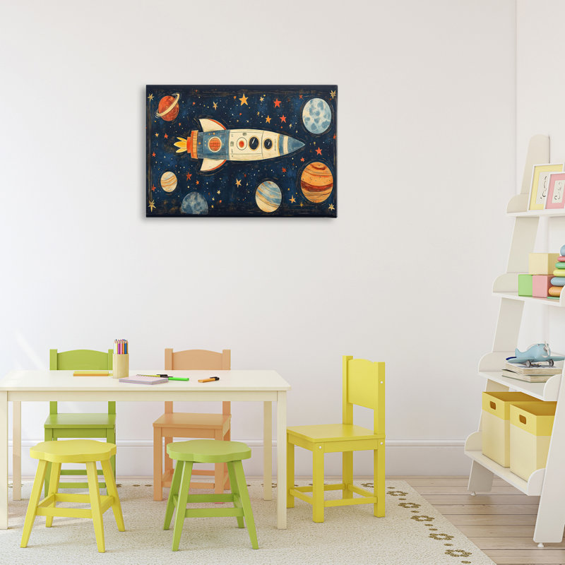 Toile rétro Rocket & Planets, design par Creative Studio, H 16 po x l 24 po