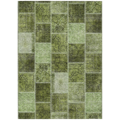 HomeRoots 9' X 12' Olive Green And Artichoke Green Patchwork Washable Indoor Outdoor Area Rug
