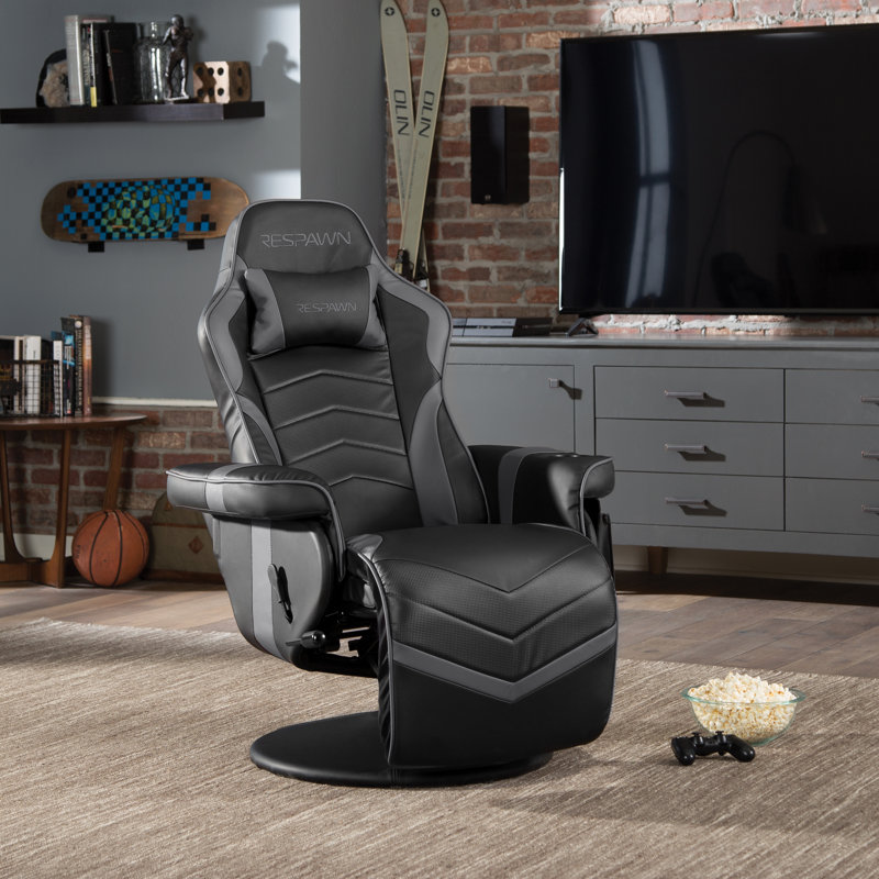 Gray Racing Style Gaming Recliner with Footrest and Cup Holder