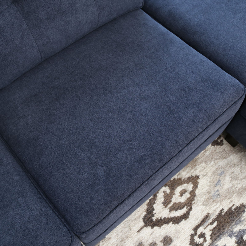 Lonon Upholstered L-Shaped Sectional Reversible, Navy Polyester