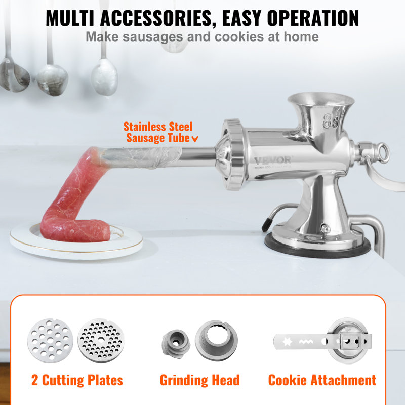 VEVOR Stainless Steel Manual Meat Grinder with Suction Cup and Table Clamp