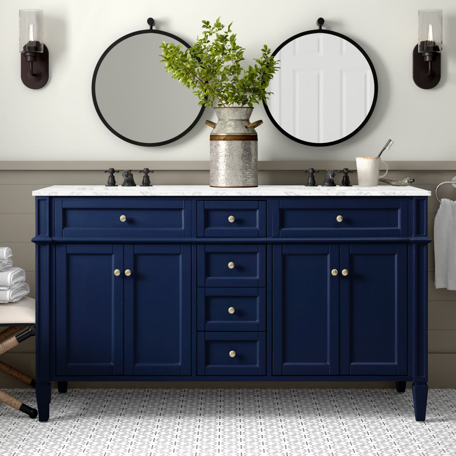 Rivers 60'' Double Bathroom Vanity, Blue