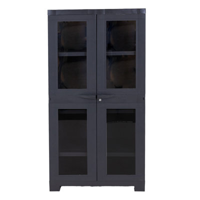 Storage Cabinet with 3 Adjustable Shelves and 4 Windows - Charcoal