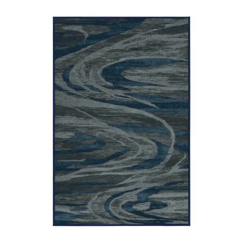 Tapis bleu abstrait lavable à la machine, Rectangle 6 pi x 9 pi