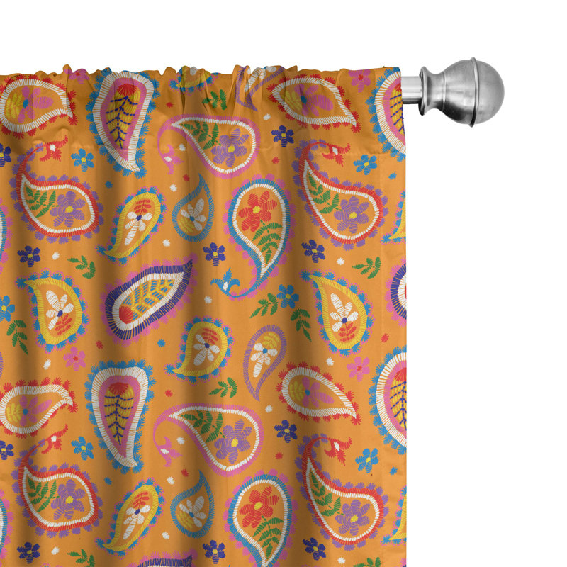 Ethnic Paisley Semi-Sheer Rod Pocket Curtain Panels, 28" x 84"