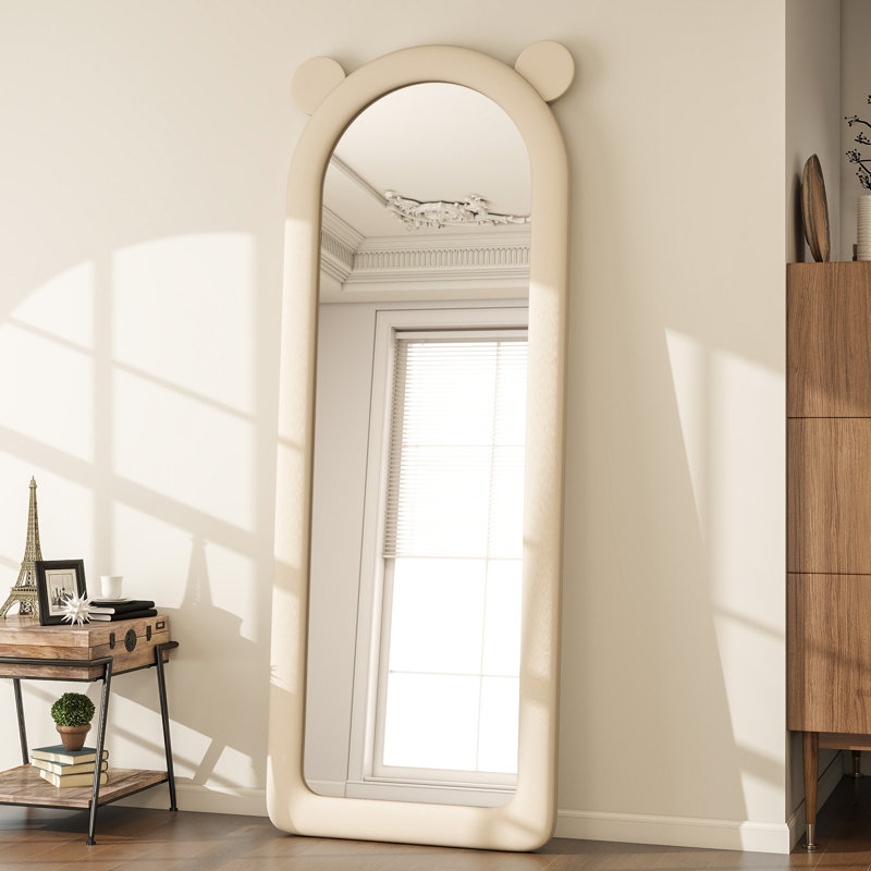 63"X24" Arched Floor Mirror Irregular Full Length Mirror With Flannel Frame, White